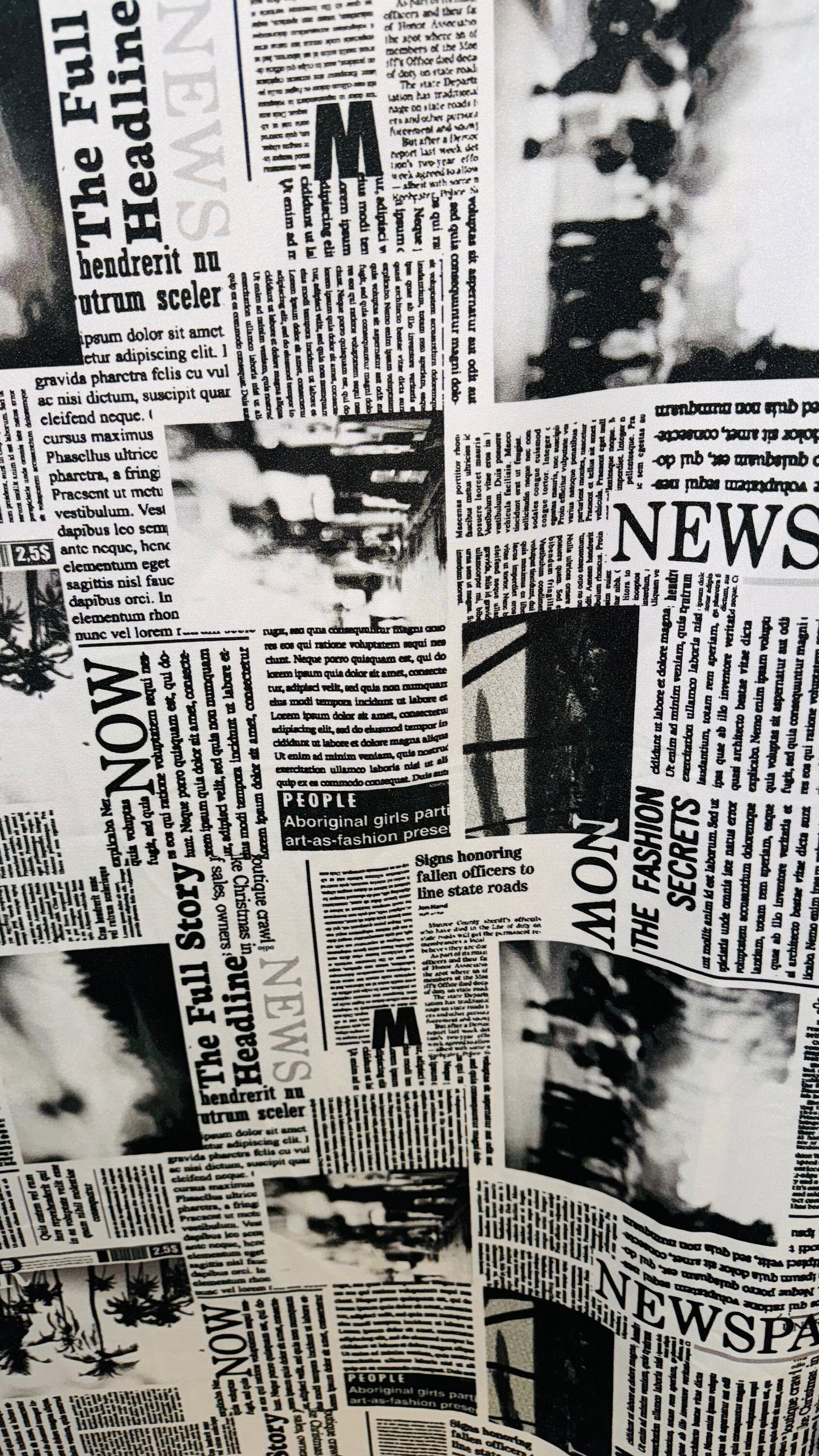Newspaper design print on great quality of nylon spandex 4-way stretch 58/60”