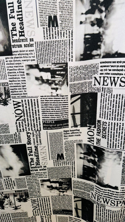 Newspaper design print on great quality of nylon spandex 4-way stretch 58/60”