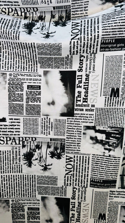 News paper design print on great quality of nylon spandex 4-way stretch 58/60”
