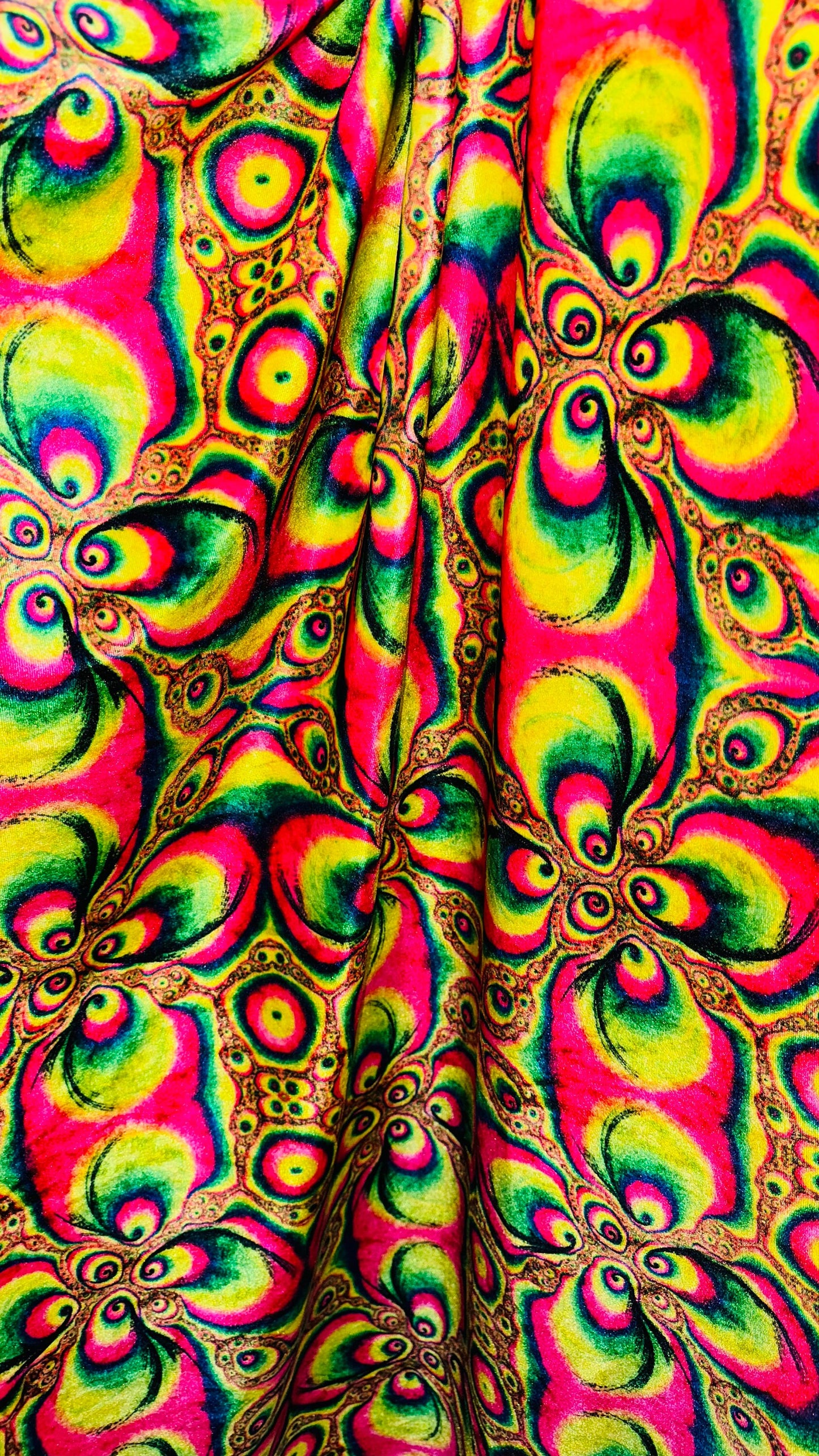 Retro Style 60s 70s abstract design print on great quality of stretch velvet 4-way stretch 58/60” High quality fabrics by AlexLAFabrics