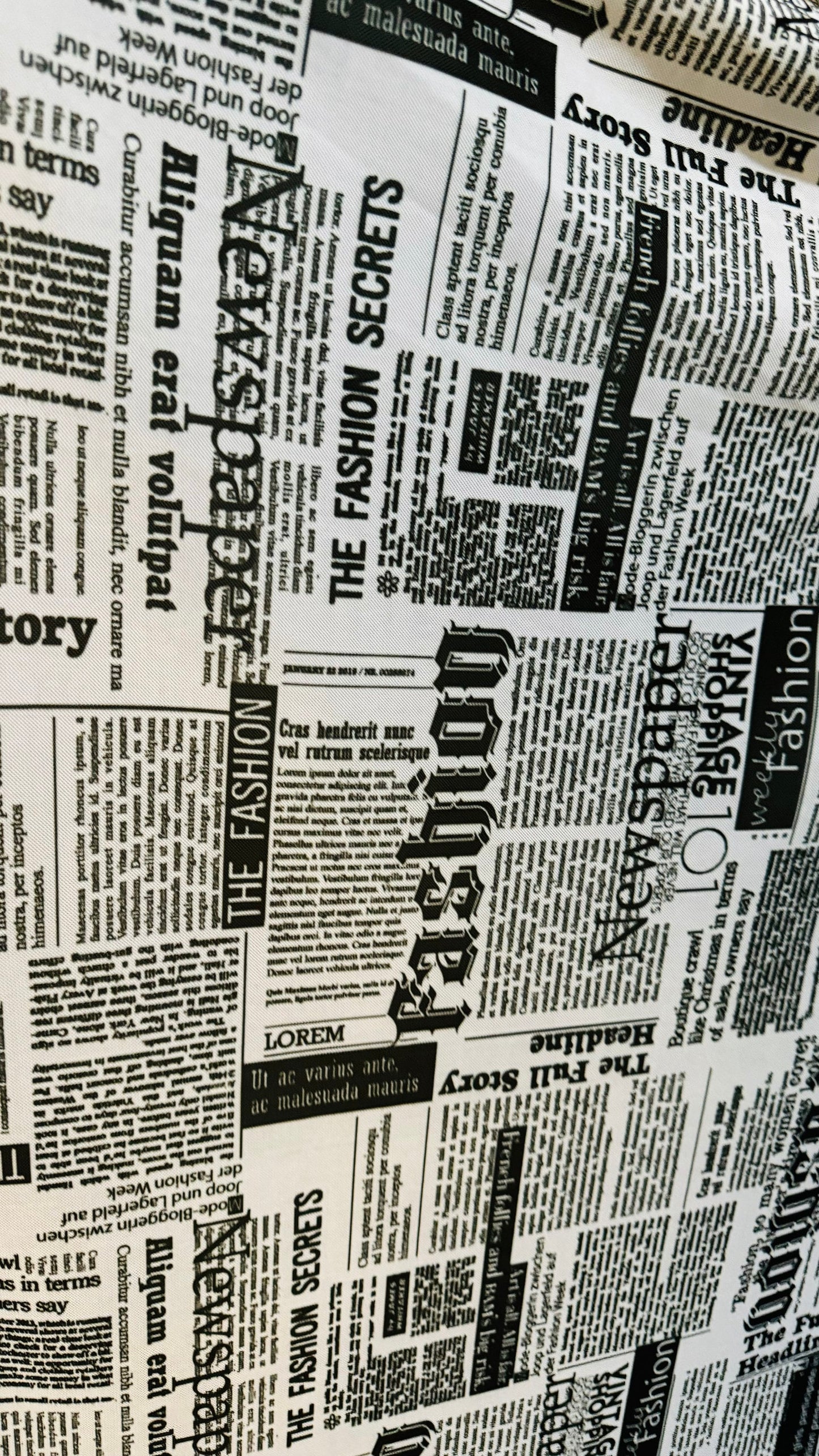 Newspaper design print on great quality of power mesh 4-way stretch 58/60”