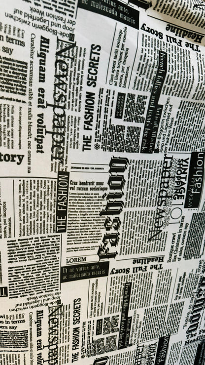 Newspaper design print on great quality of power mesh 4-way stretch 58/60”