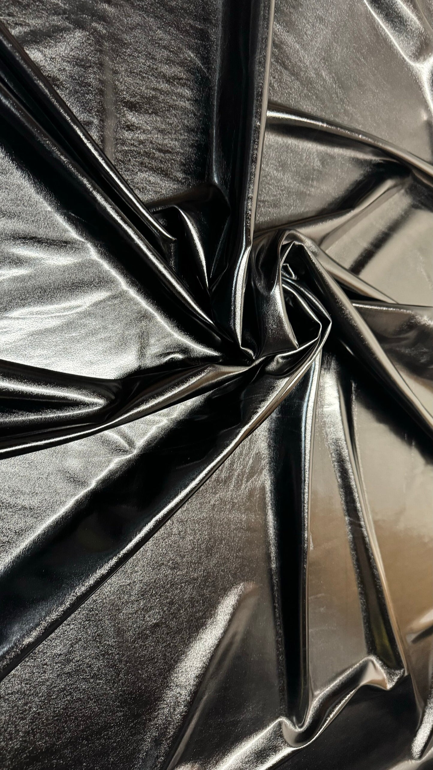 All over foil shiny black metallic nylon spandex 4-way stretch 58/60” High quality fabrics by AlexLAFabrics