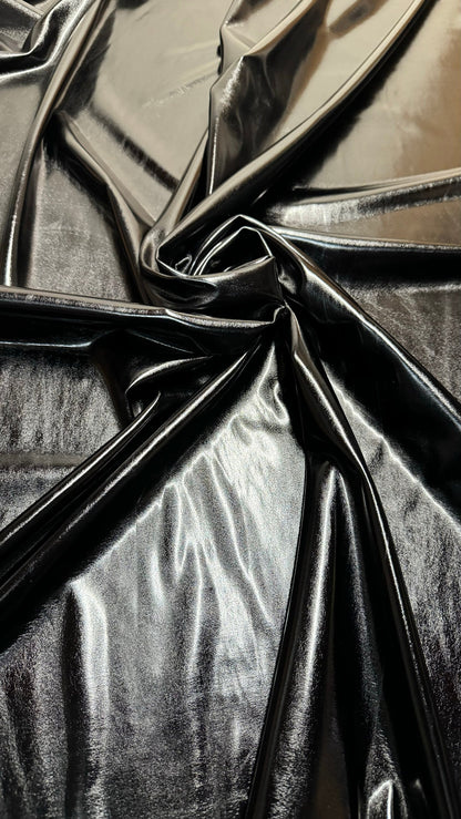 All over foil shiny black metallic nylon spandex 4-way stretch 58/60” High quality fabrics by AlexLAFabrics