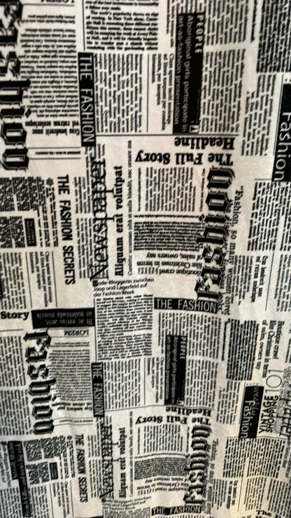 News paper design print on great quality of stretch velvet 4-way stretch 58/60” High quality fabrics by AlexLAFabrics