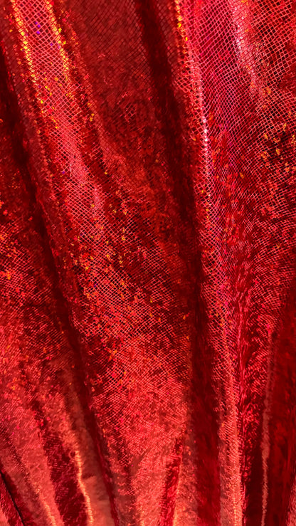 Shattered glass Red/Red  hologram metallic foil on stretch velvet best quality in the market 2-way stretch 58/60” High quality fabrics