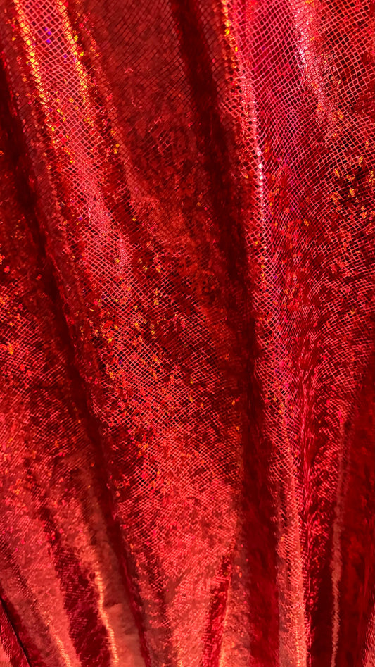 Shattered glass Red/Red  hologram metallic foil on stretch velvet best quality in the market 2-way stretch 58/60” High quality fabrics
