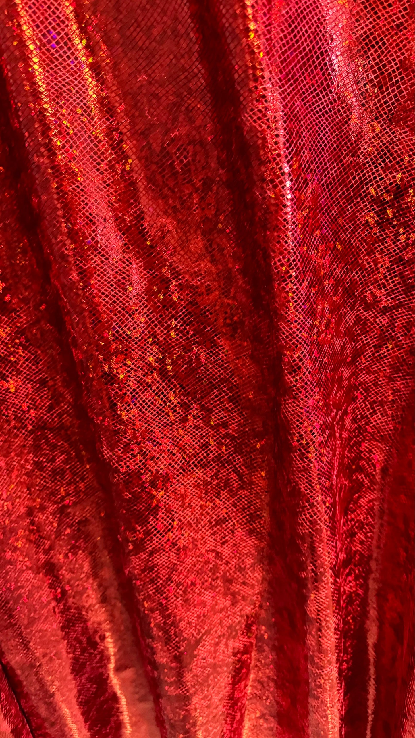 Shattered glass Red/Red hologram metallic foil on stretch velvet best quality in the market 4-way stretch 58/60” High quality fabrics