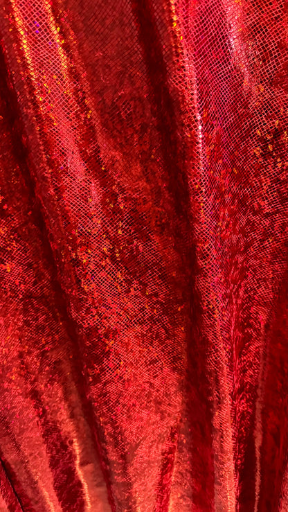 Shattered glass Red/Red hologram metallic foil on stretch velvet best quality in the market 4-way stretch 58/60” High quality fabrics