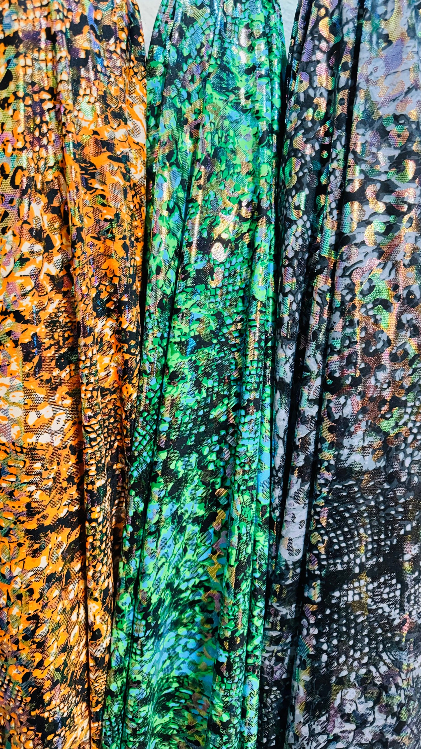 New Luxury Iridescent snake design hologram metallic nylon spandex 4-way stretch 58/60” High quality fabrics by AlexLAFabrics