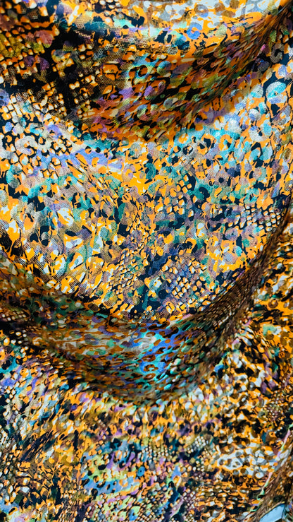 New Luxury Iridescent snake design hologram metallic nylon spandex 4-way stretch 58/60” High quality fabrics by AlexLAFabrics