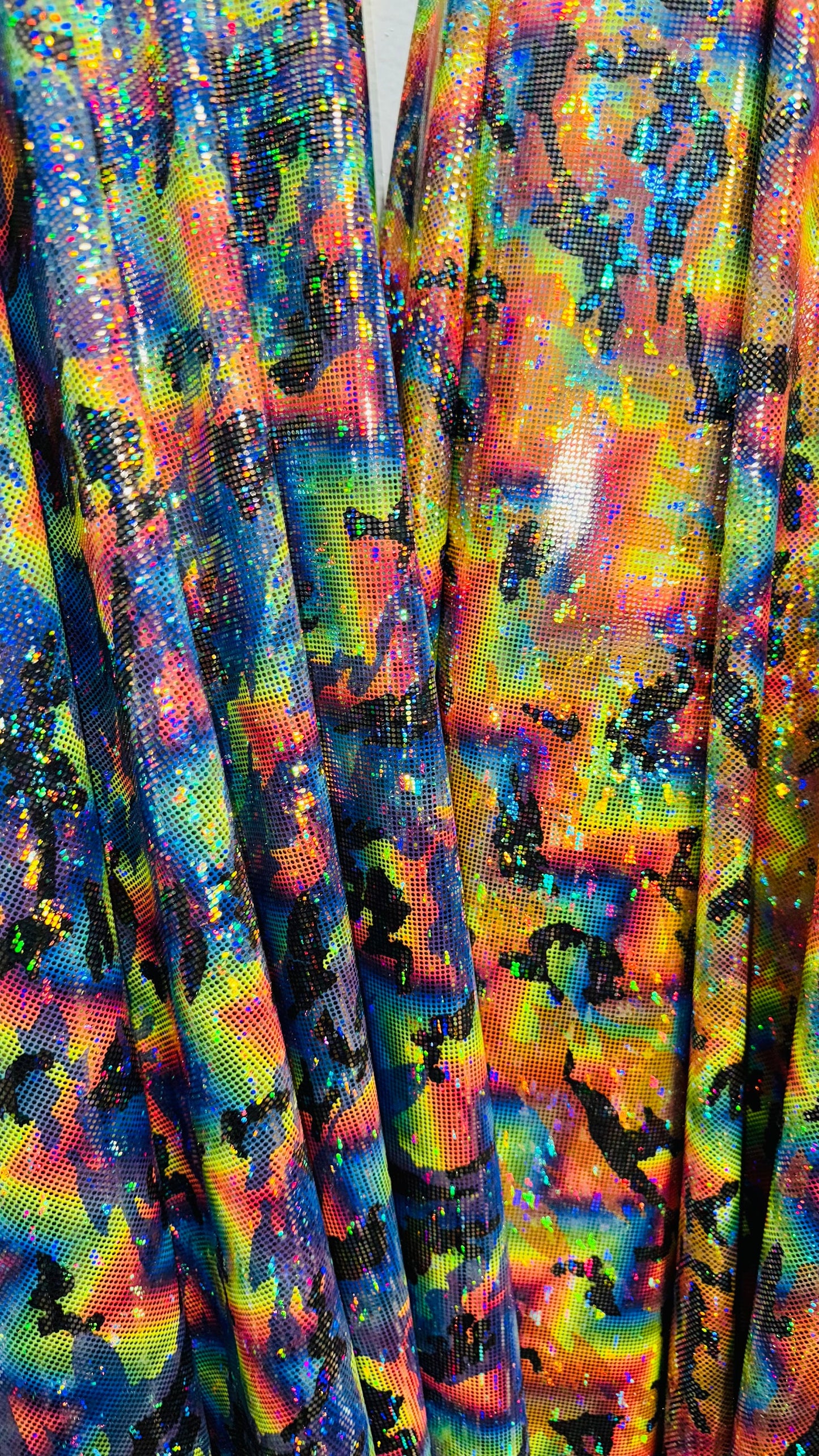 New Camouflage design hologram metallic nylon spandex 4-way stretch 58/60” High quality fabrics by AlexLAFabrics