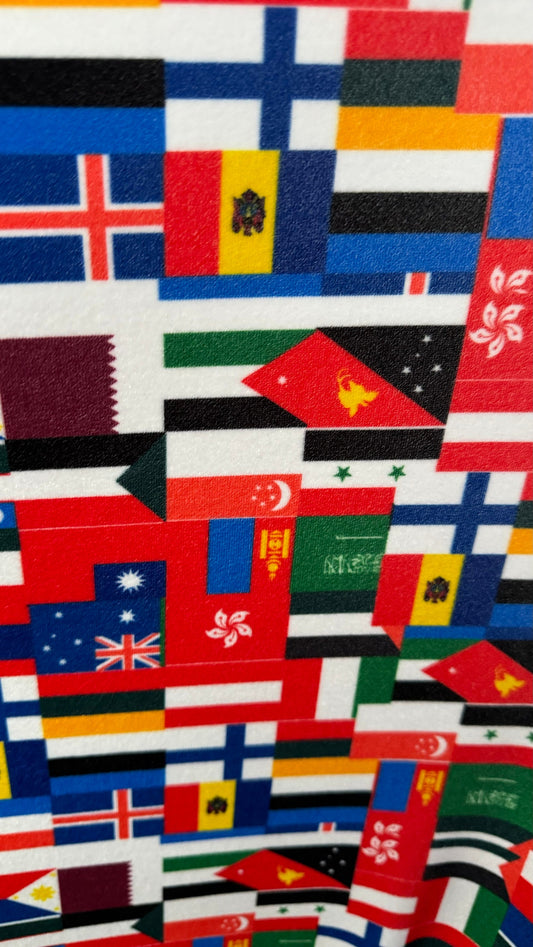 Nation International flags design print on great quality of stretch velvet 4-way stretch 58/60” High quality fabrics by AlexLAFabrics