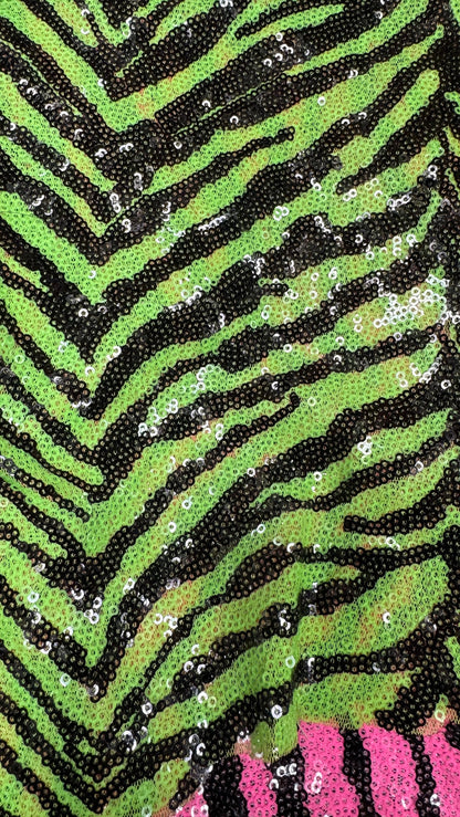 Zebra design  exotic animal on spandex sequins all over embroidered on mesh 55/57” High quality fabrics by AlexLAFabrics