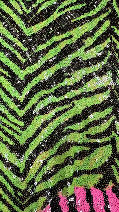 Zebra design  exotic animal on spandex sequins all over embroidered on mesh 55/57” High quality fabrics by AlexLAFabrics