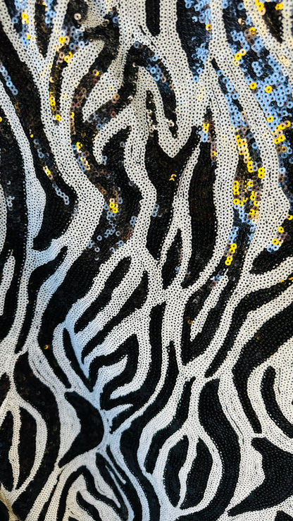 Zebra design  exotic animal on spandex sequins all over embroidered on mesh 55/57” High quality fabrics by AlexLAFabrics
