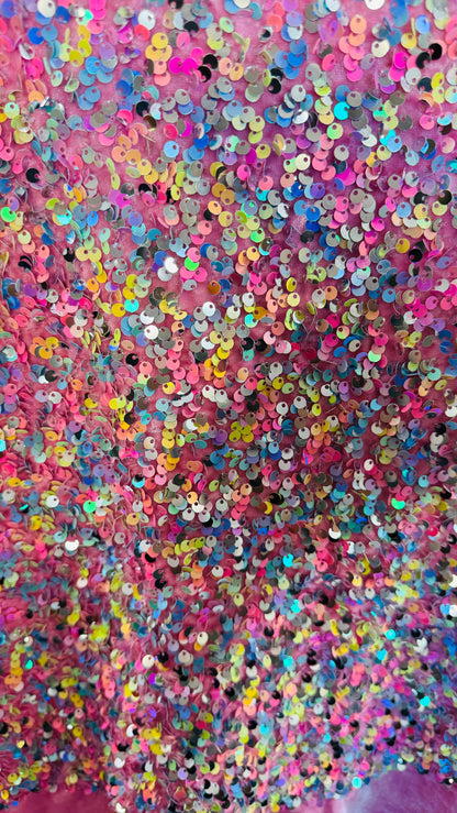 Deluxe Sequins Multi pastel colors embroidered on stretch velvet 4-way 58/60” High Quality fabrics by AlexLAFabrics