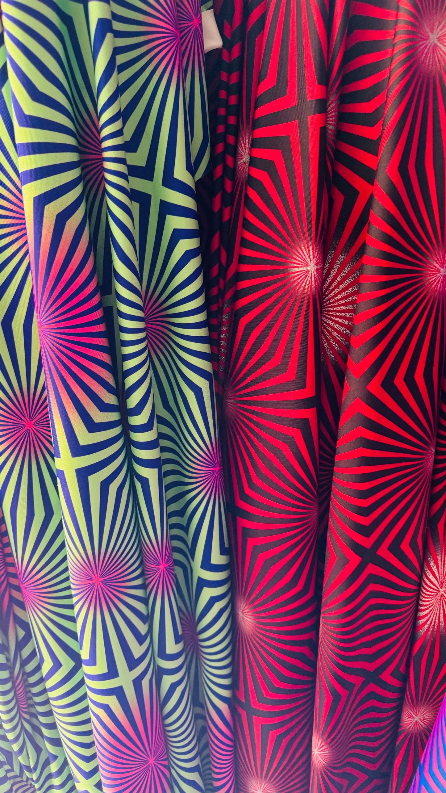 New Psychedelic Abstract design 2-tone print on great quality of poly spandex 4-way stretch 58/60” High Quality fabrics by AlexLAFabrics