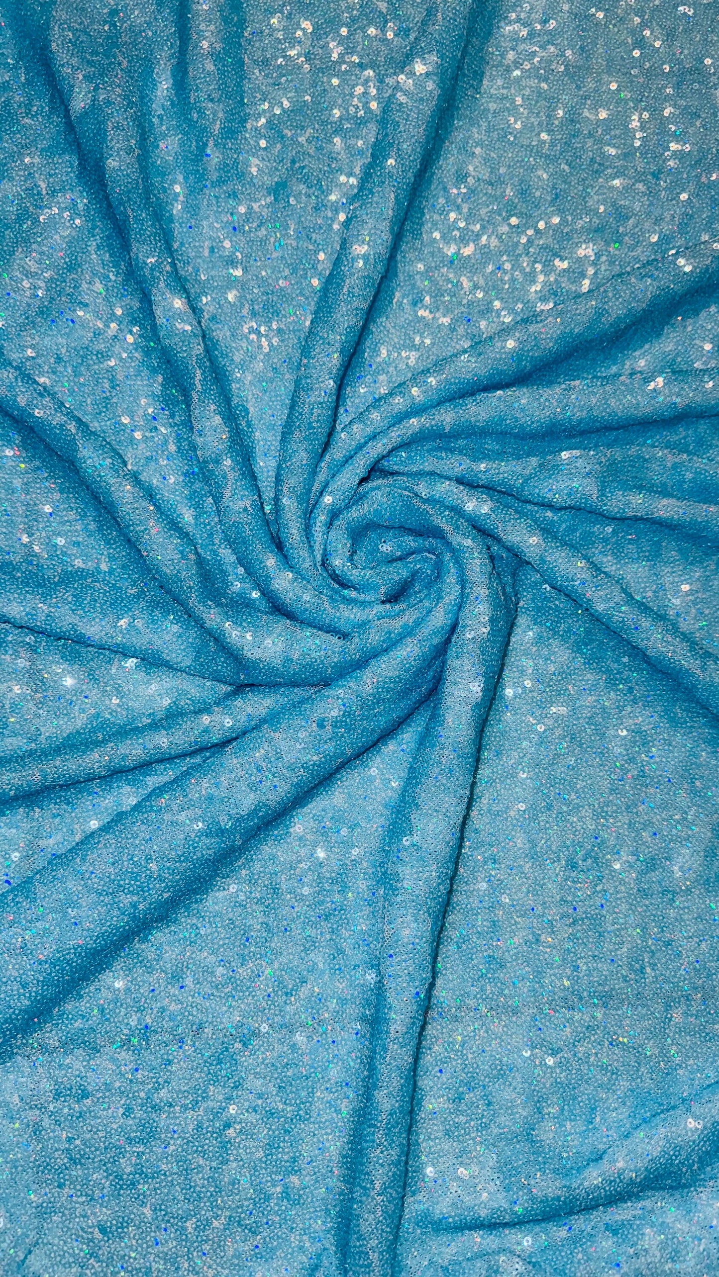 Mini Glitz sequins design embroidered on power mesh 4-way stretch hologram blue 55/57” High quality fabrics by AlexLAFabrics