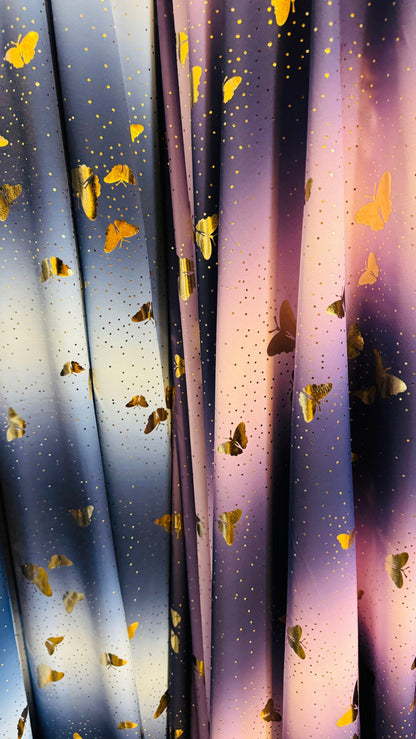 New Luxury Butterfly design on ombre nylon spandex ombre foil 58/60” High Quality fabrics by AlexLAFabrics