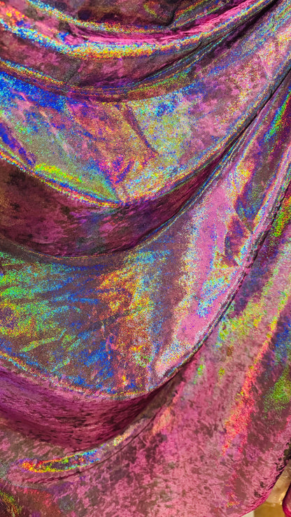 Oil slick foggy foil on stretch velvet best quality 4-way stretch 58/60” High quality fabrics by AlexLAFabrics