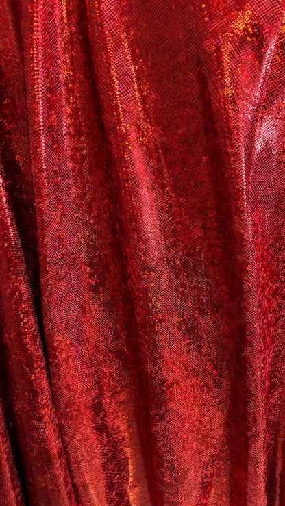 Shattered glass Red/Red  hologram metallic foil on stretch velvet best quality in the market 2-way stretch 58/60” High quality fabrics