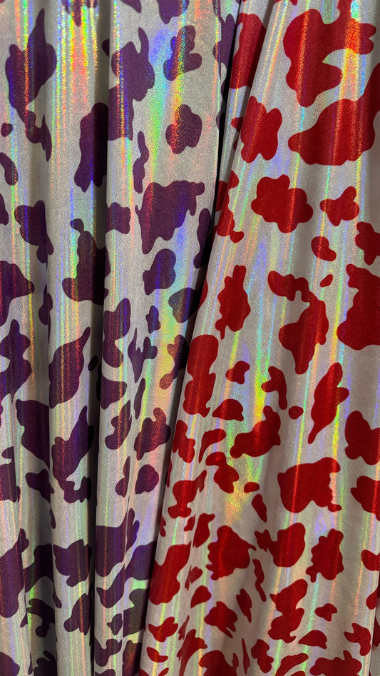 Cow design on Iridescent metallic foggy foil nylon spandex 4-way stretch 58/60” High quality fabrics by AlexLAFabrics