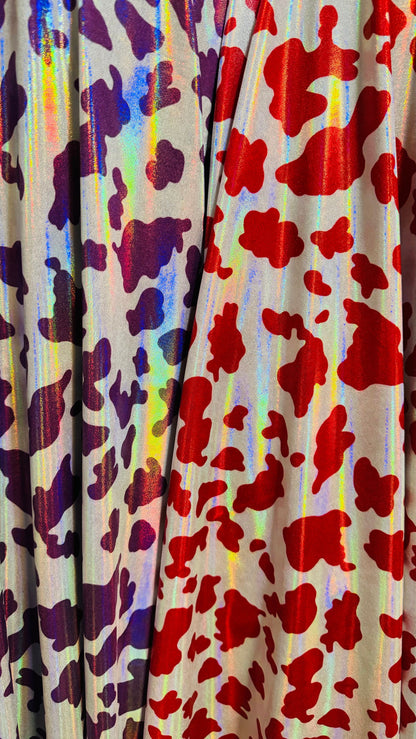 Cow design on Iridescent metallic foggy foil nylon spandex 4-way stretch 58/60” High quality fabrics by AlexLAFabrics