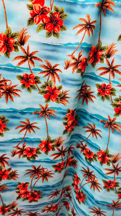 Hawaian design on Brazilian nylon spandex great quality 4-way stretch 58/60” High quality spandex by AlexLAFabrics