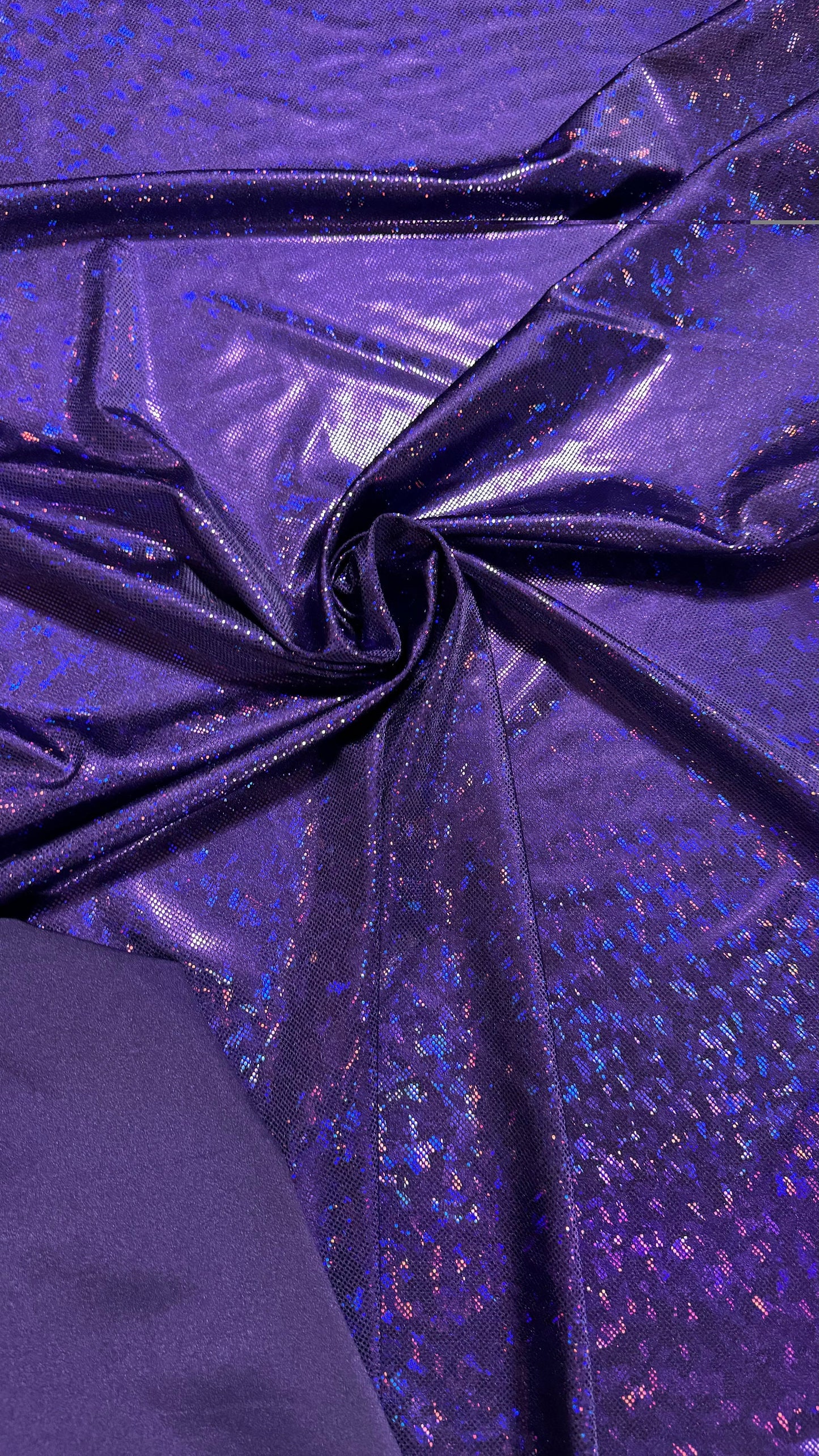 Purple Shattered Glass design hologram metallic nylon spandex 4-way stretch 58/50” High quality fabrics by AlexLAFabrics