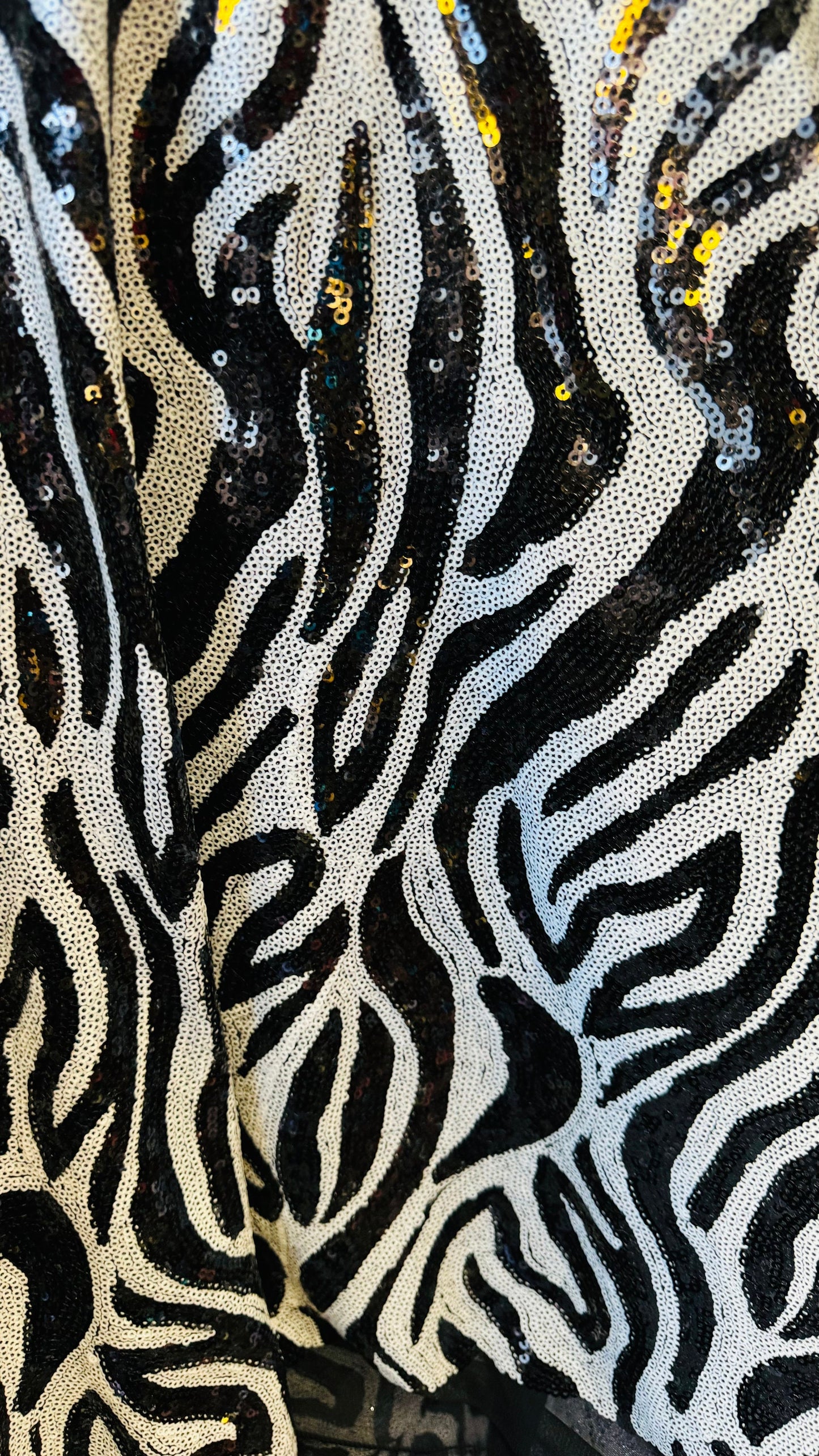 Zebra design  exotic animal on spandex sequins all over embroidered on spandex mesh 2-way 55/57” High quality fabrics by AlexLAFabrics