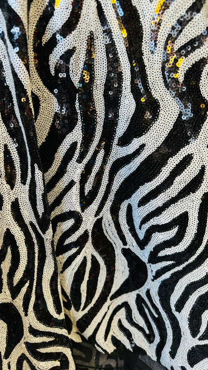 Zebra design  exotic animal on spandex sequins all over embroidered on spandex mesh 2-way 55/57” High quality fabrics by AlexLAFabrics