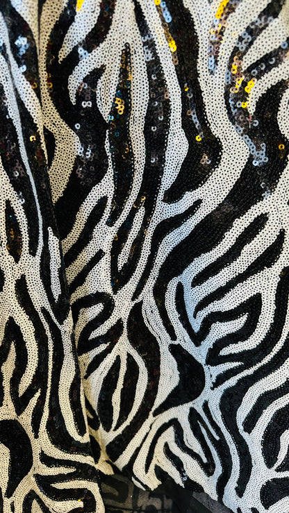Zebra design  exotic animal on spandex sequins all over embroidered on mesh 55/57” High quality fabrics by AlexLAFabrics