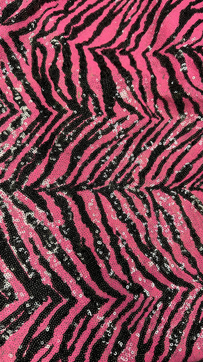 Zebra design  exotic animal on spandex sequins all over embroidered on spandex mesh 2-way 55/57” High quality fabrics by AlexLAFabrics