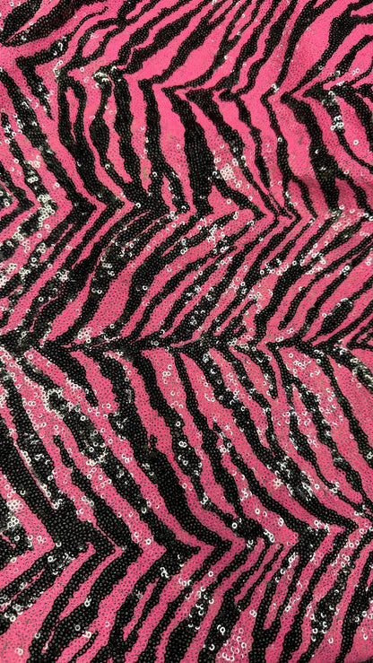 Zebra design  exotic animal on spandex sequins all over embroidered on mesh 55/57” High quality fabrics by AlexLAFabrics