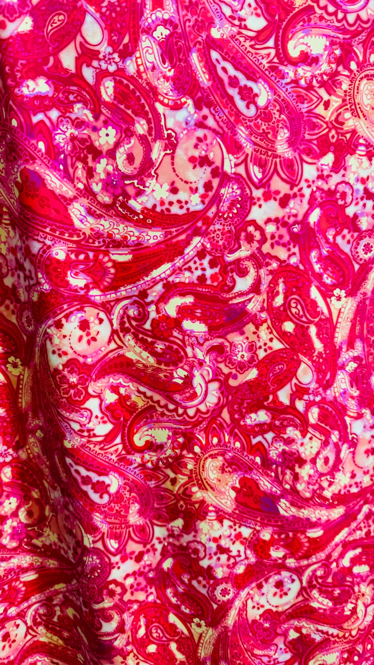 New Paisley design Warm pink color print on best quality of nylon spandex 4-way stretch 58/60” High quality fabrics by AlexLAFabrics