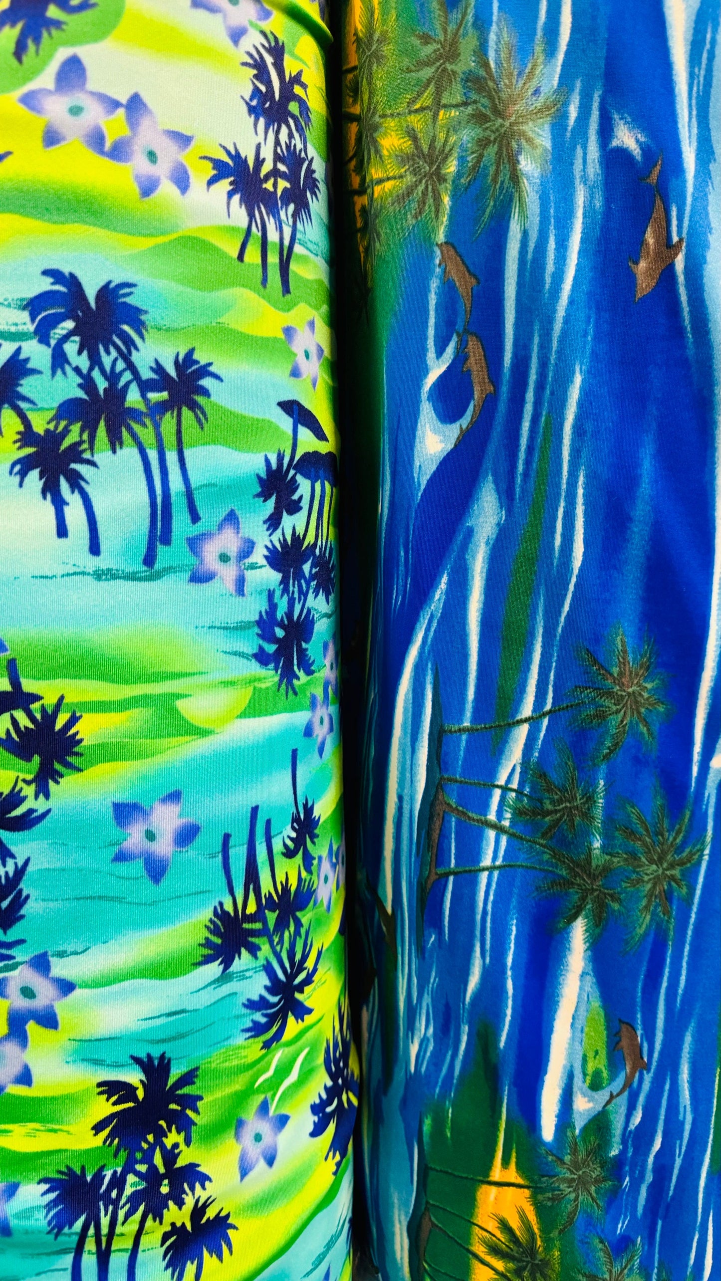 Hawaiian Tropical design Print on great quality of Brazilian nylon spandex 4-way stretch 58/60” High Quality fabrics by AlexLAFabrics