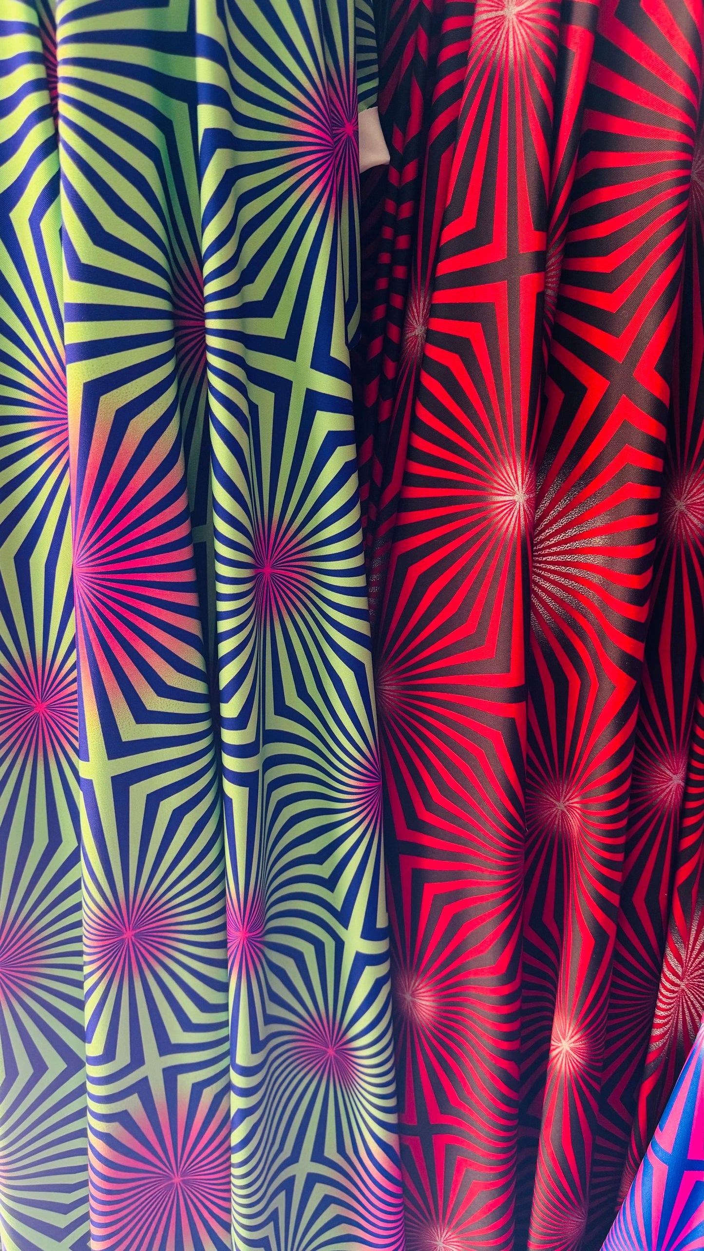 New Psychedelic Abstract design 2-tone print on great quality of poly spandex 4-way stretch 58/60” High Quality fabrics by AlexLAFabrics