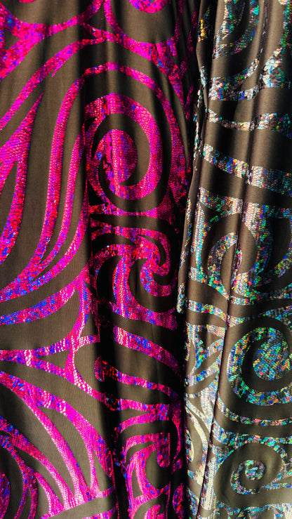 Rolex Swirl design Hologram metallic poly  spandex light weight 4-way stretch 58/60” High quality fabrics by AlexLAFabrics