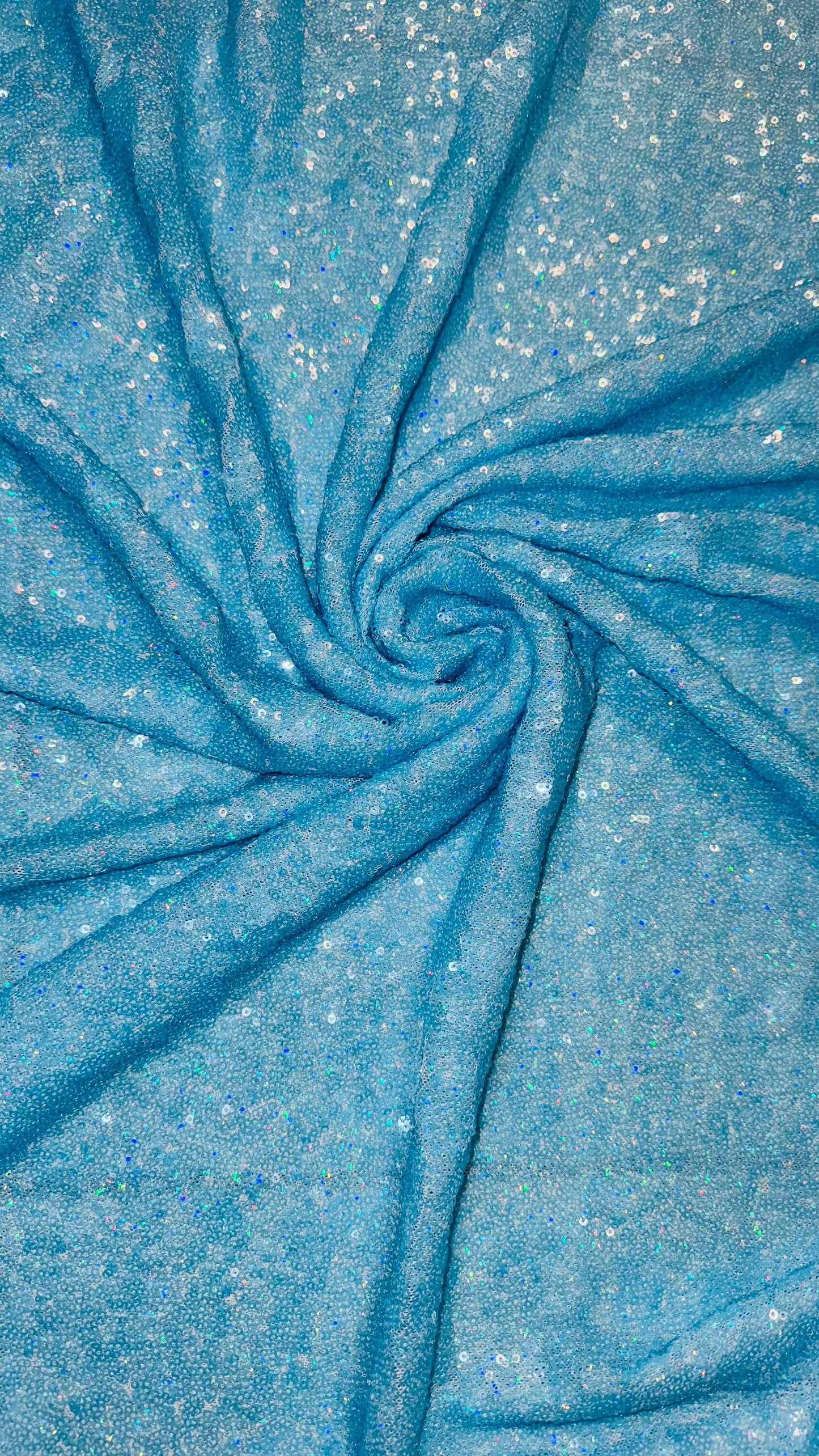 Mini Glitz sequins design embroidered on power mesh 4-way stretch hologram blue 55/57” High quality fabrics by AlexLAFabrics