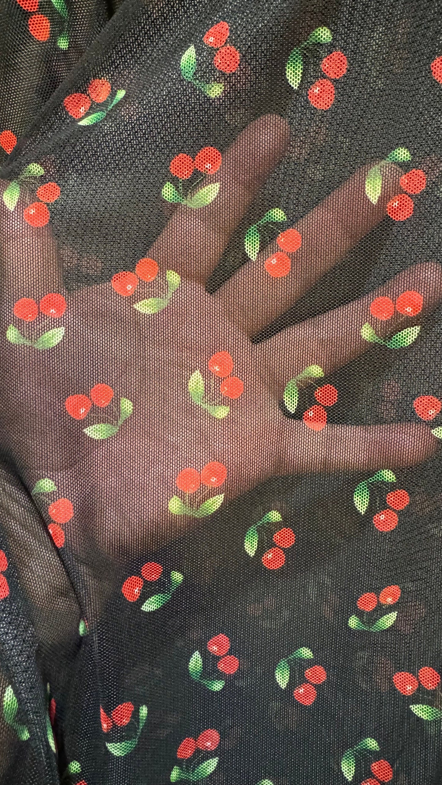 Cherry design small size print on great quality of power mesh nylon spandex 4-way stretch 58/60” High quality fabrics by AlexLAFabrics