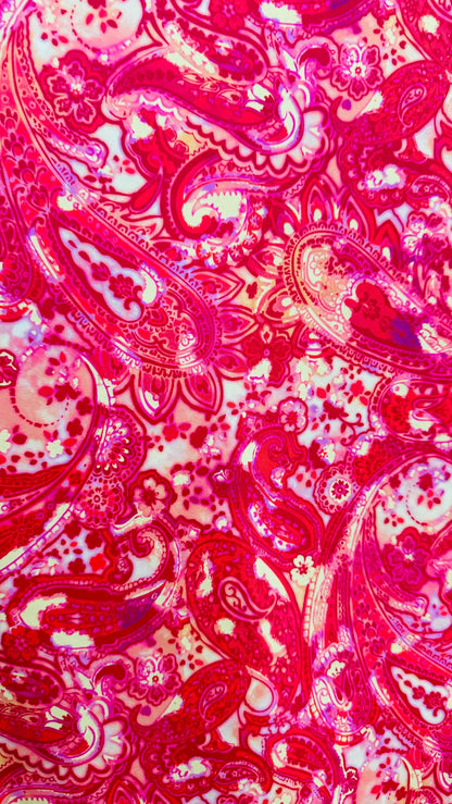 New Paisley design Warm pink color print on best quality of nylon spandex 4-way stretch 58/60” High quality fabrics by AlexLAFabrics