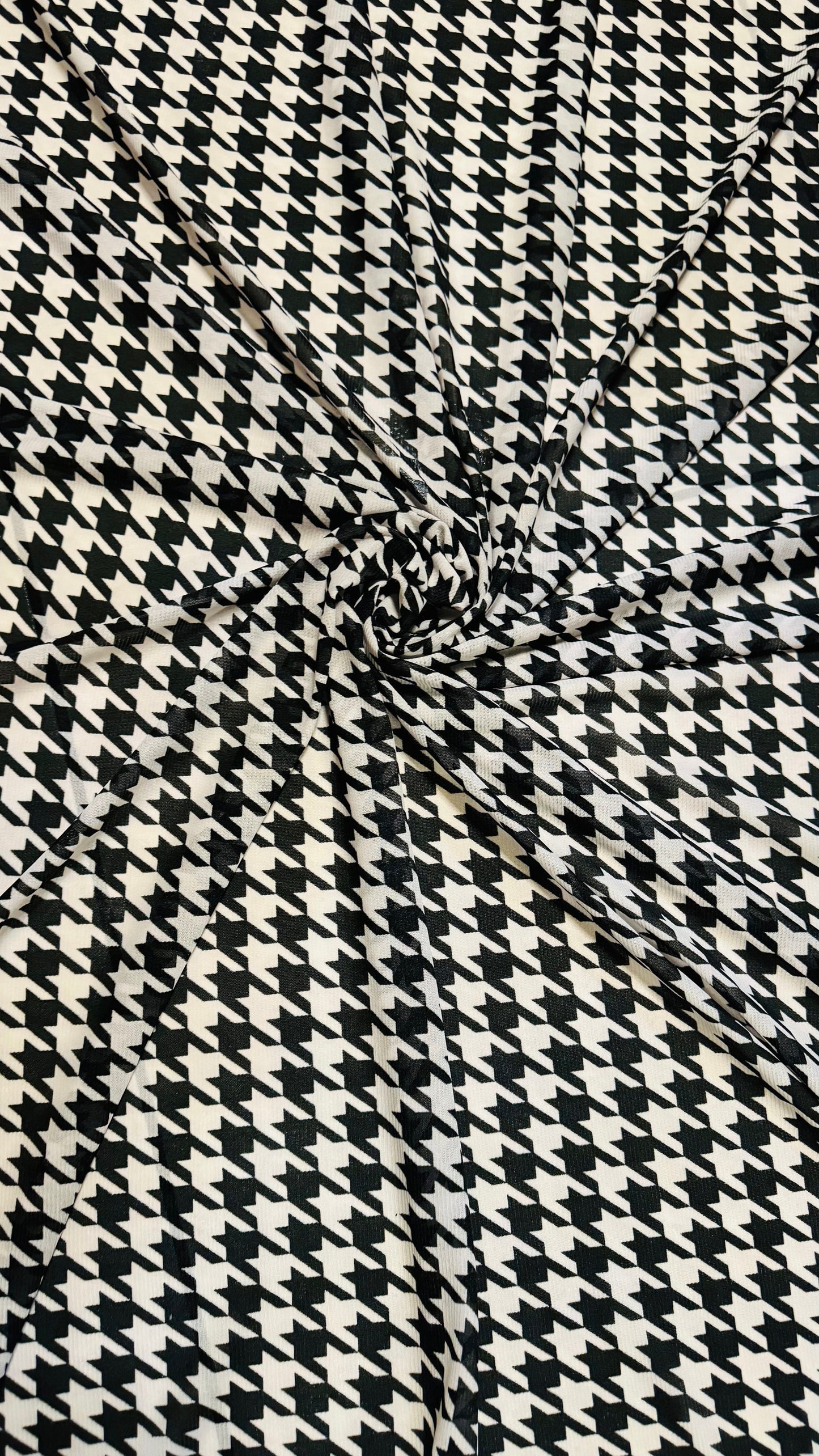 Houndstooth design print on great quality of power mesh 4-way stretch 58/60” High quality fabrics by AlexLAFabrics