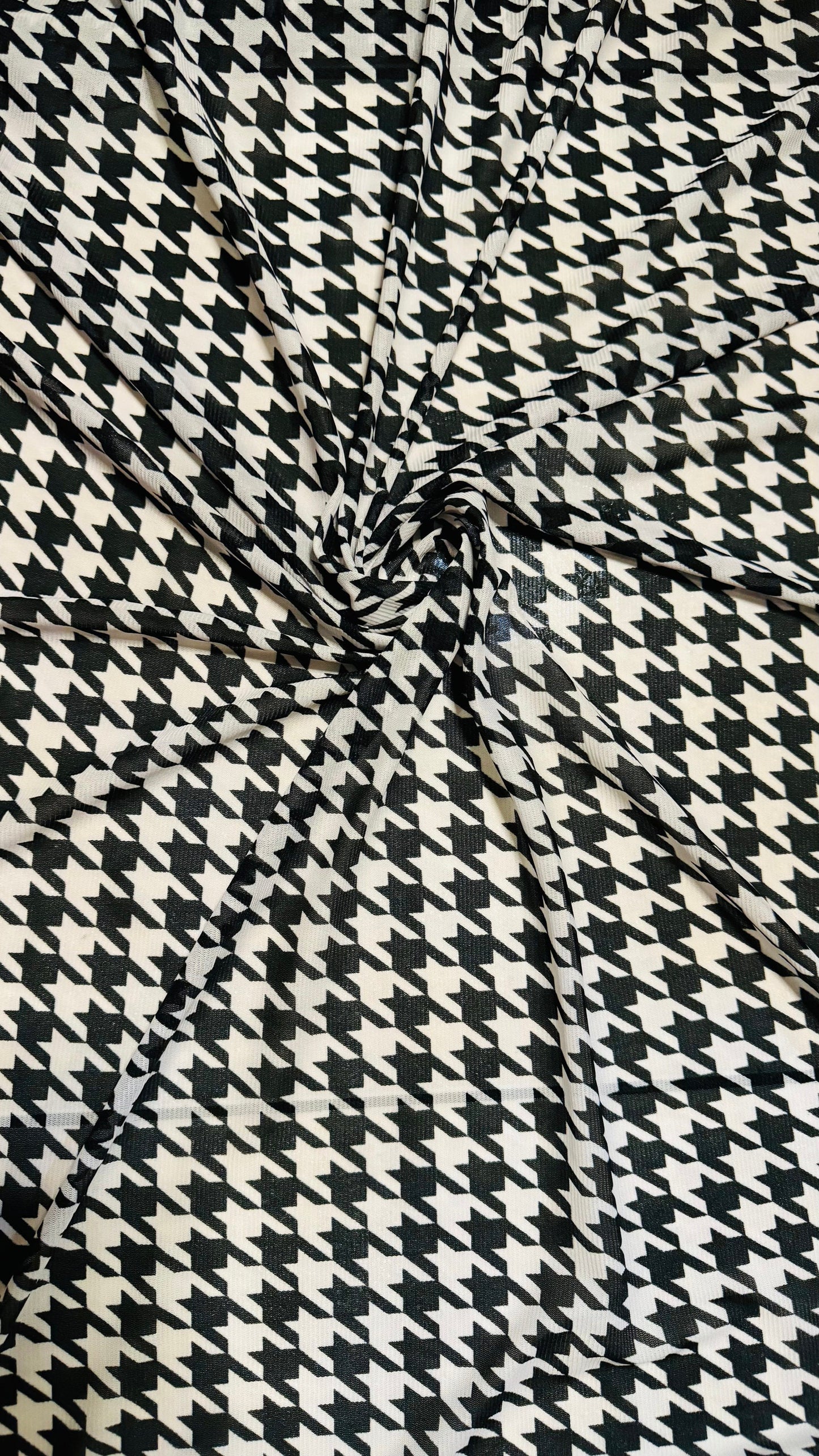 Houndstooth design print on great quality of power mesh 4-way stretch 58/60” High quality fabrics by AlexLAFabrics