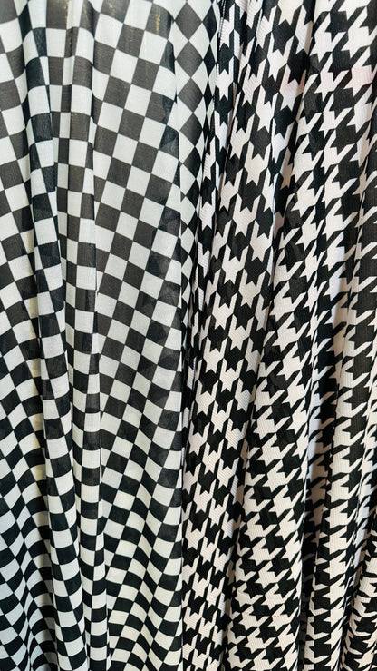 Checkers and Houndstooth designs print on great quality of power mesh 4-way stretch 58/60” High quality fabrics by AlexLAFabrics