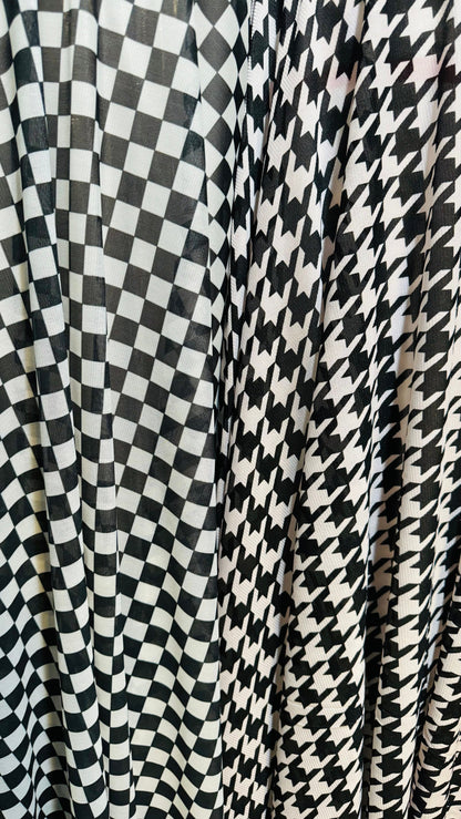 Checkers and Houndstooth designs print on great quality of power mesh 4-way stretch 58/60” High quality fabrics by AlexLAFabrics