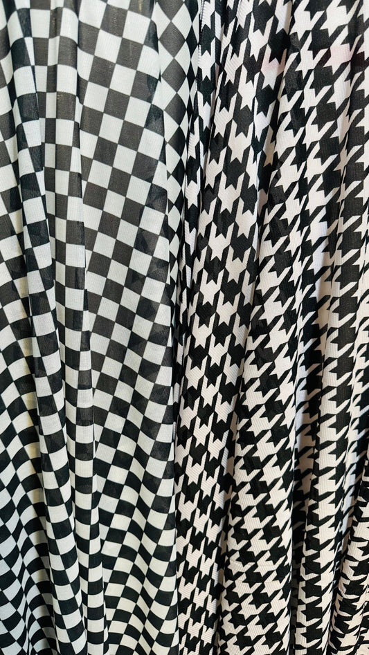 Checkers and Houndstooth designs print on great quality of power mesh 4-way stretch 58/60” High quality fabrics by AlexLAFabrics