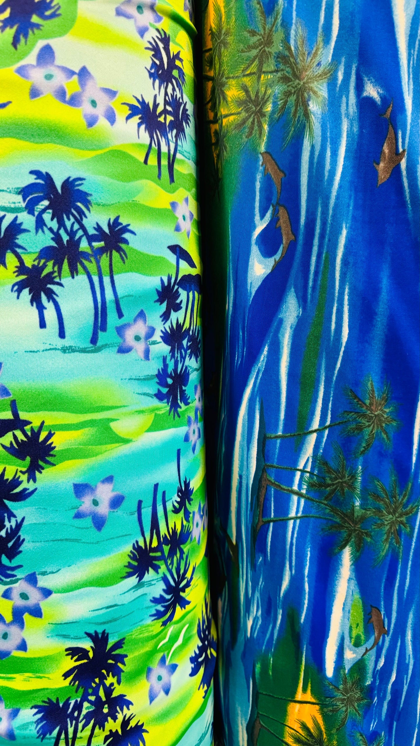 Hawaiian Tropical design Print on great quality of Brazilian nylon spandex 4-way stretch 58/60” High Quality fabrics by AlexLAFabrics