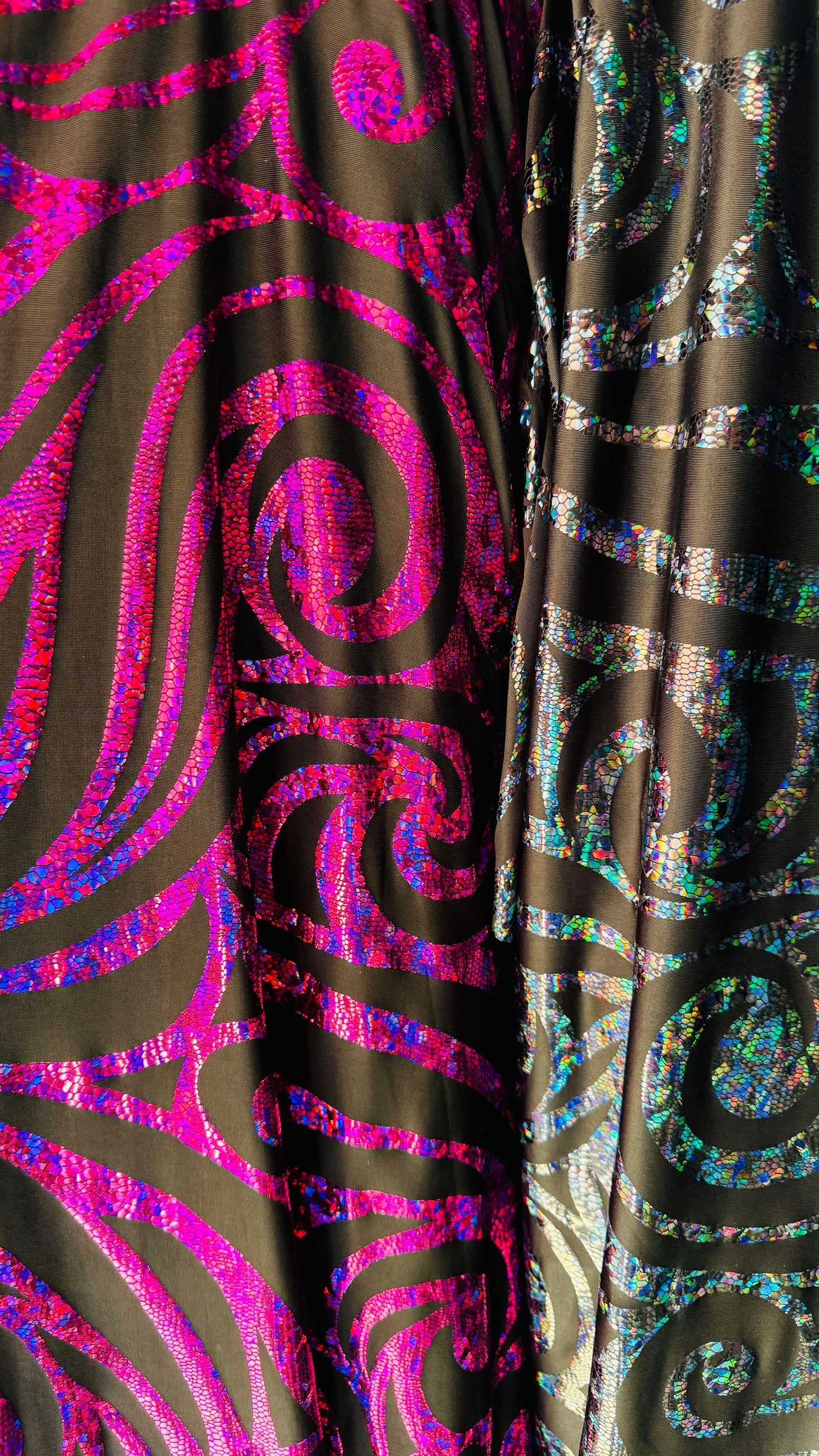 Rolex Swirl design Hologram metallic poly  spandex light weight 4-way stretch 58/60” High quality fabrics by AlexLAFabrics