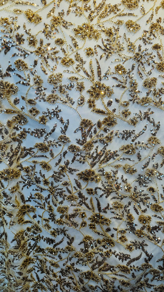 Luxury Paris 3D Beaded lace embroidered on stretch mesh 4-way 55/57” High Quality fabrics by AlexLAFabrics